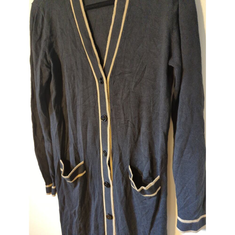 Ralph Lauren Black Long Cardigan with Tan Trim - Picture 7 of 8